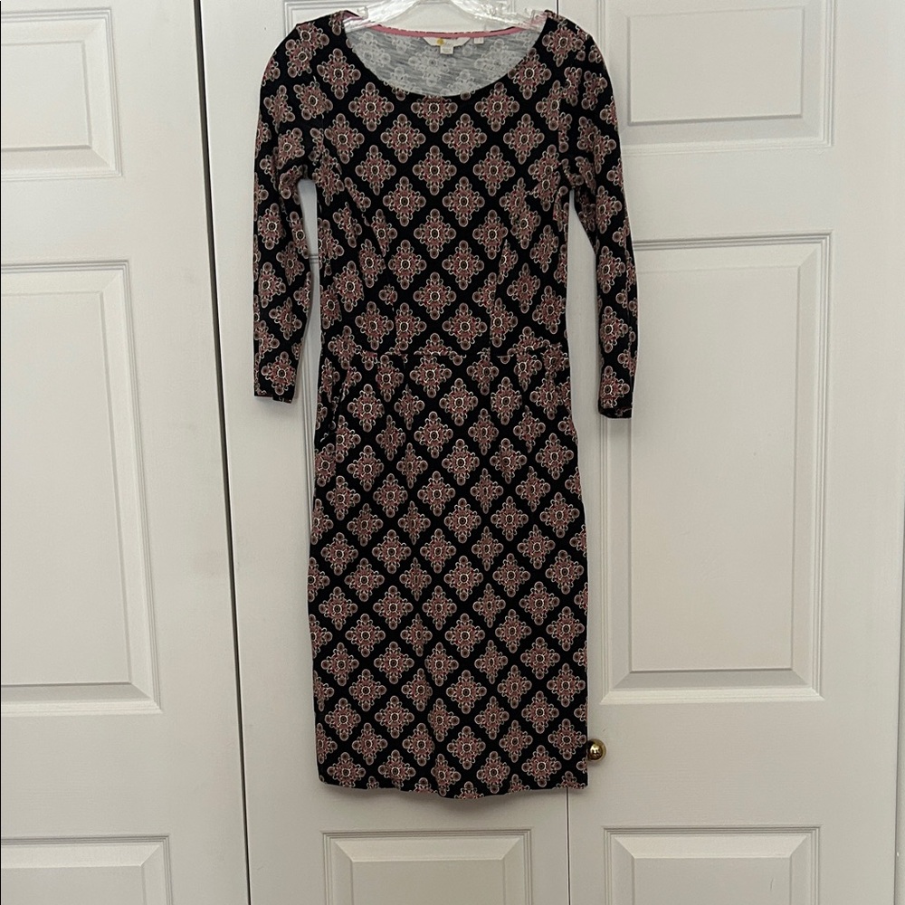 Boden Black and Pink Geometric Long Sleeve Dress